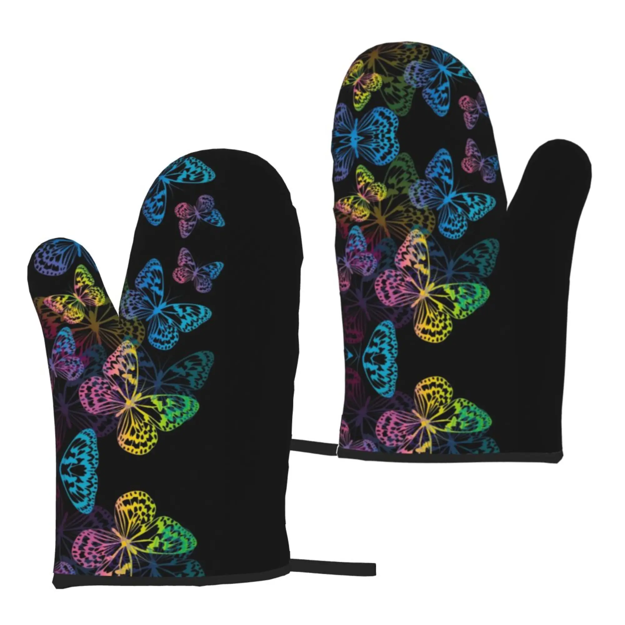 

2pc Colorful Butterfly Heat Resistant Gloves Oven Mitts Gloves Kitchen Decor Heat Resistant Pot Holders Set for Cooking Baking