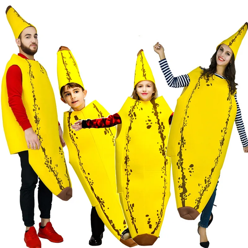 

Unisex Funny Banana Suit Yellow Costume Halloween Fruit Fancy Party Festival Dance Dress Anime Cosplay Costume for Adult Kids