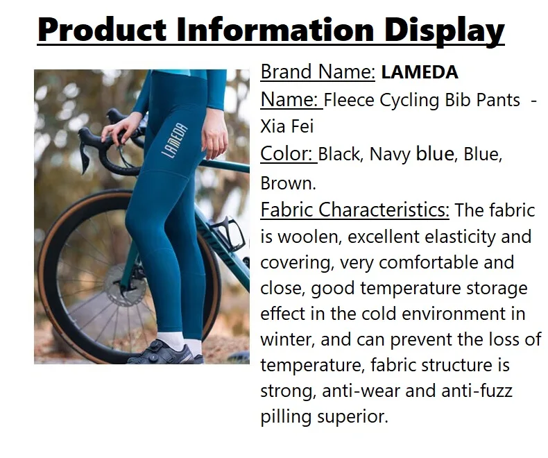 Description Picture 4 of itemLameda Women's Winter Bike Pants Thermal Fleece Cycling Trousers Windproof Long Bibs For Bicycle Sports
