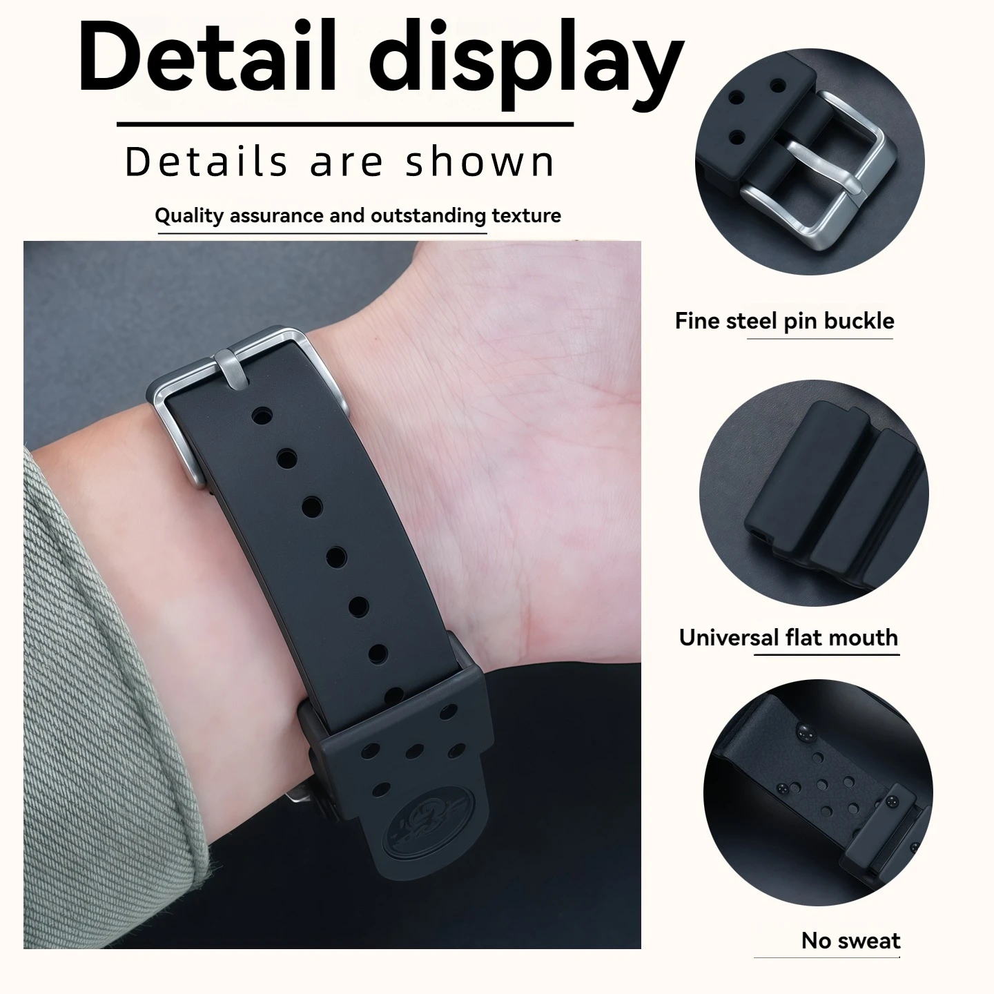 22mm Silicone Sport Watch Strap - Durable Rubber Watchband
