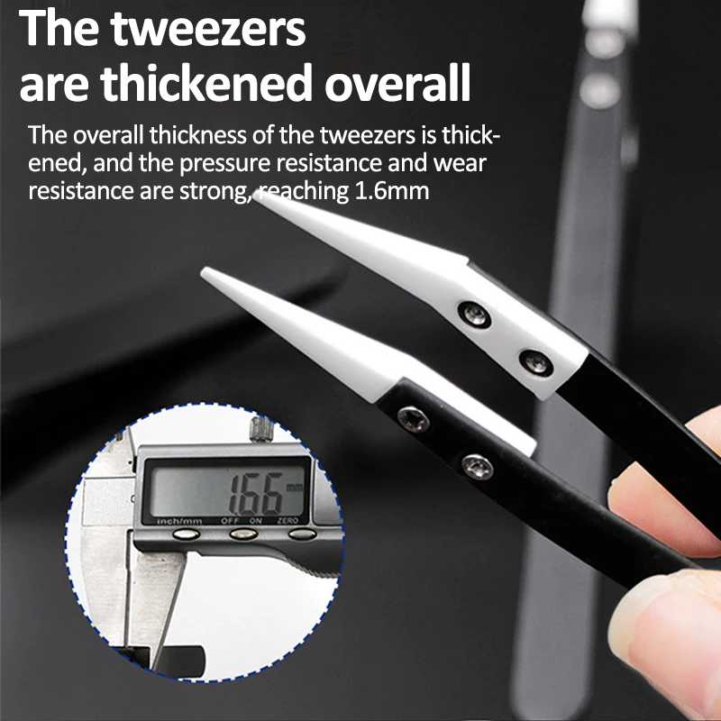 Black Handle Ceramic Stainless Steel Tweezers Straight & Curved Pointed Tip Acid and Alkali Resistant Insulation Clamping Tools tweezer tool,ceramic tweezers