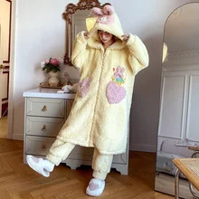 

Casual Pure Color Pajamas for Fall/winter New Style Plus Velvet Thick Thick Section Warmth Lovely Sweet Coral Velvet Pajamas