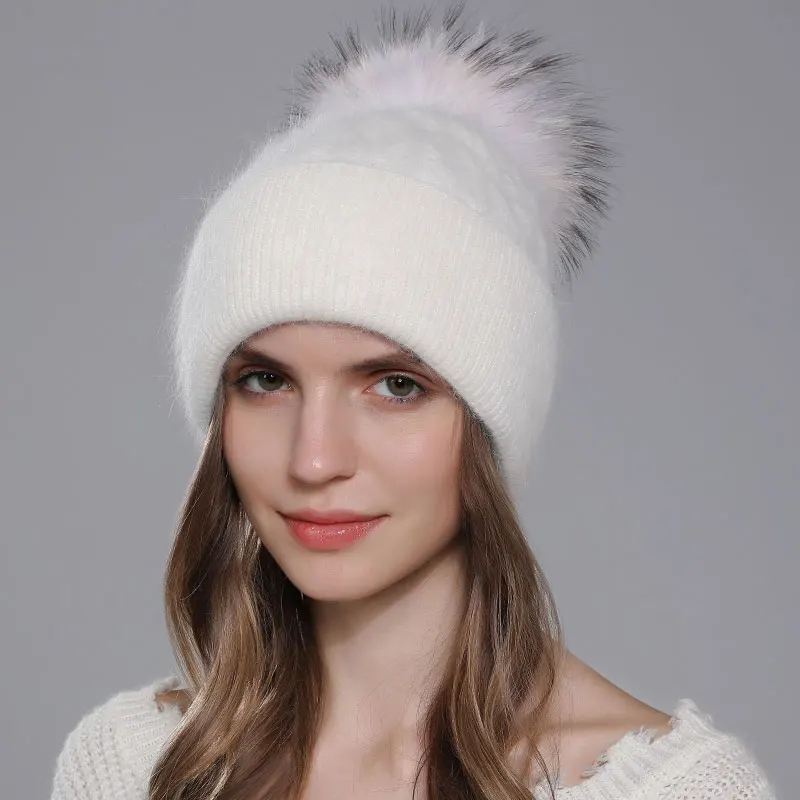 Natural Knitted Faux Fur Pom Hat