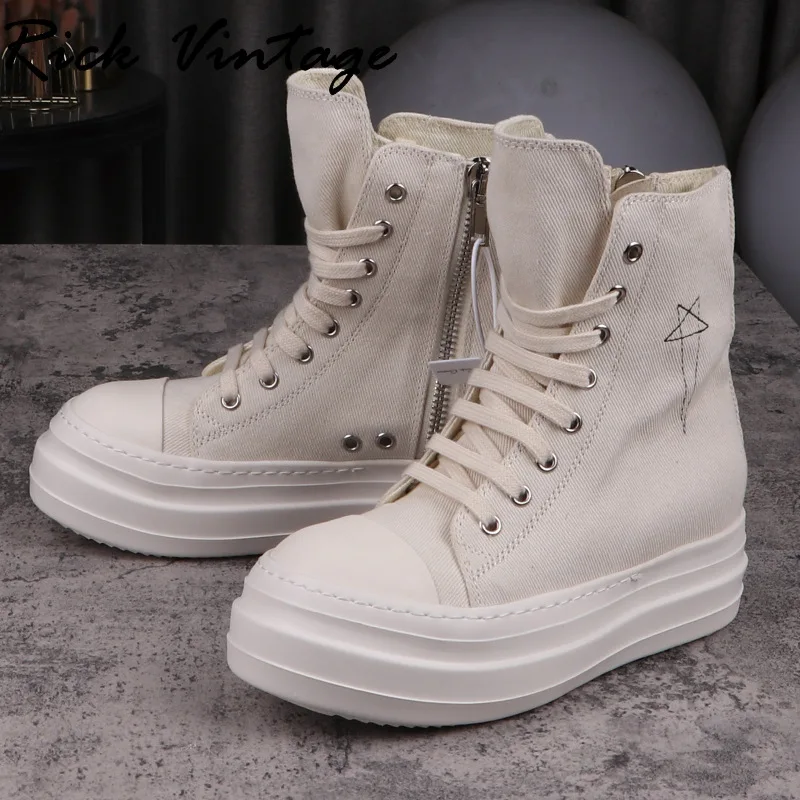 White Canvas Shoes Ankle Length Rick Vintage RO Street Sneakers