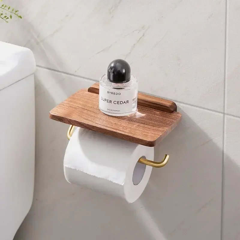 Tissue Holder 1 Pc Stainless Steel Black Walnut Tissue Holder Wall Mounted Tissue Holder Punching Installation Toilet Bathroom Accessories