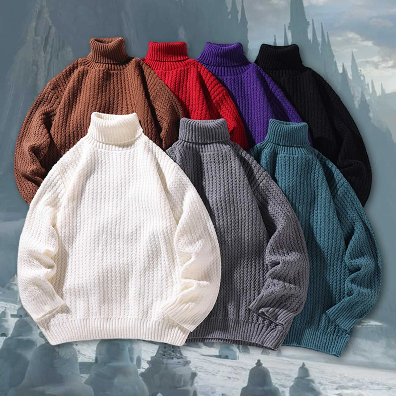 

2023 Winter Warm Men's Turtleneck Sweaters Solid Korean Man Casual Knitter Pullovers 2023 Retro Harajuku Male Fleece Sweaters