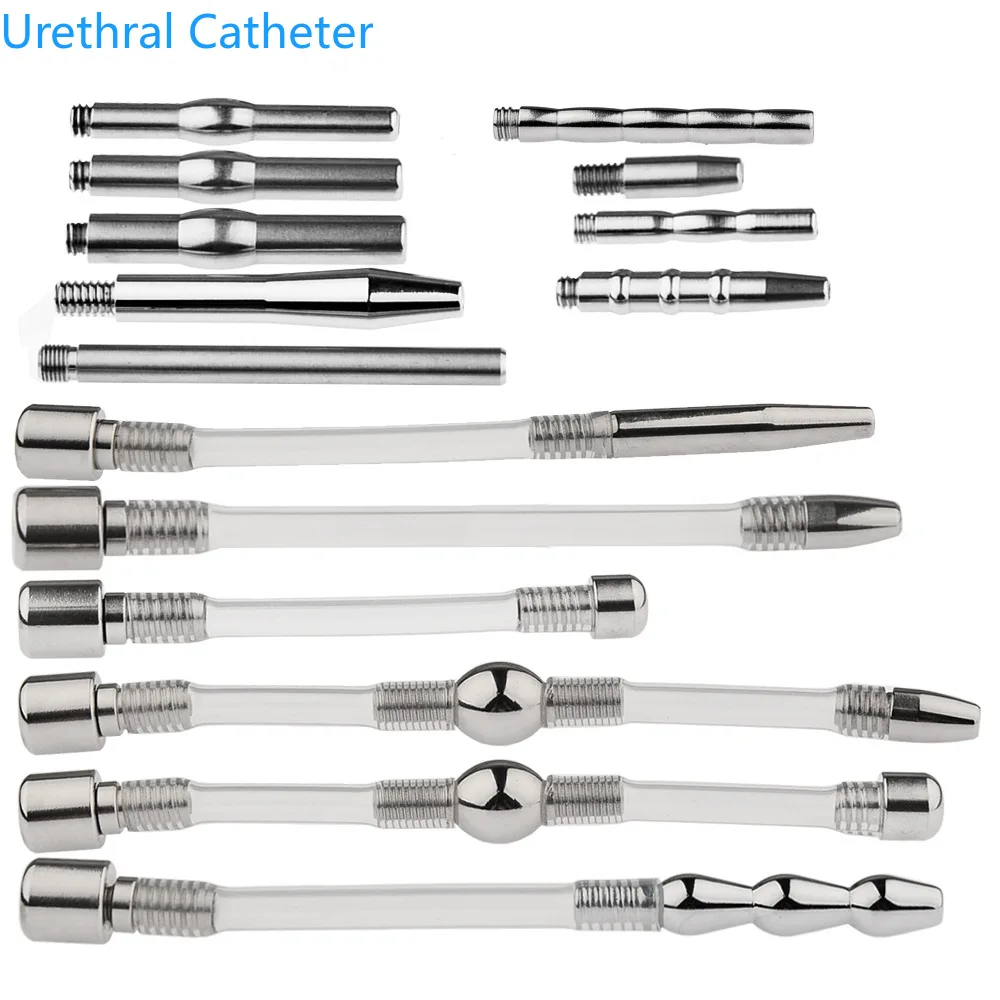 BDSM Fetish Urethral Dilator Stretching Plunger Metal Sound Toys Masturbation Rod Sounding Penis Plug Inserts Sex Products Man Urethral dilator Silicone urethral dilator