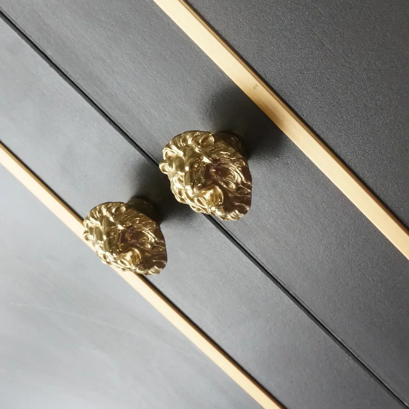 Único furo bronze Lion's Head Knobs para
