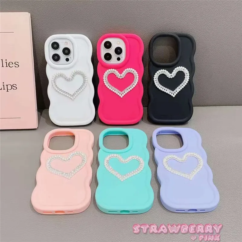 Coque arrière en silicone souple pour Xiaomi Redmi Note 13 Pro, Note 12, Note 11, 11s, Note 10 Pro, 10A, 10C, 12C, motif cœur et diamant perlé_voghion.com