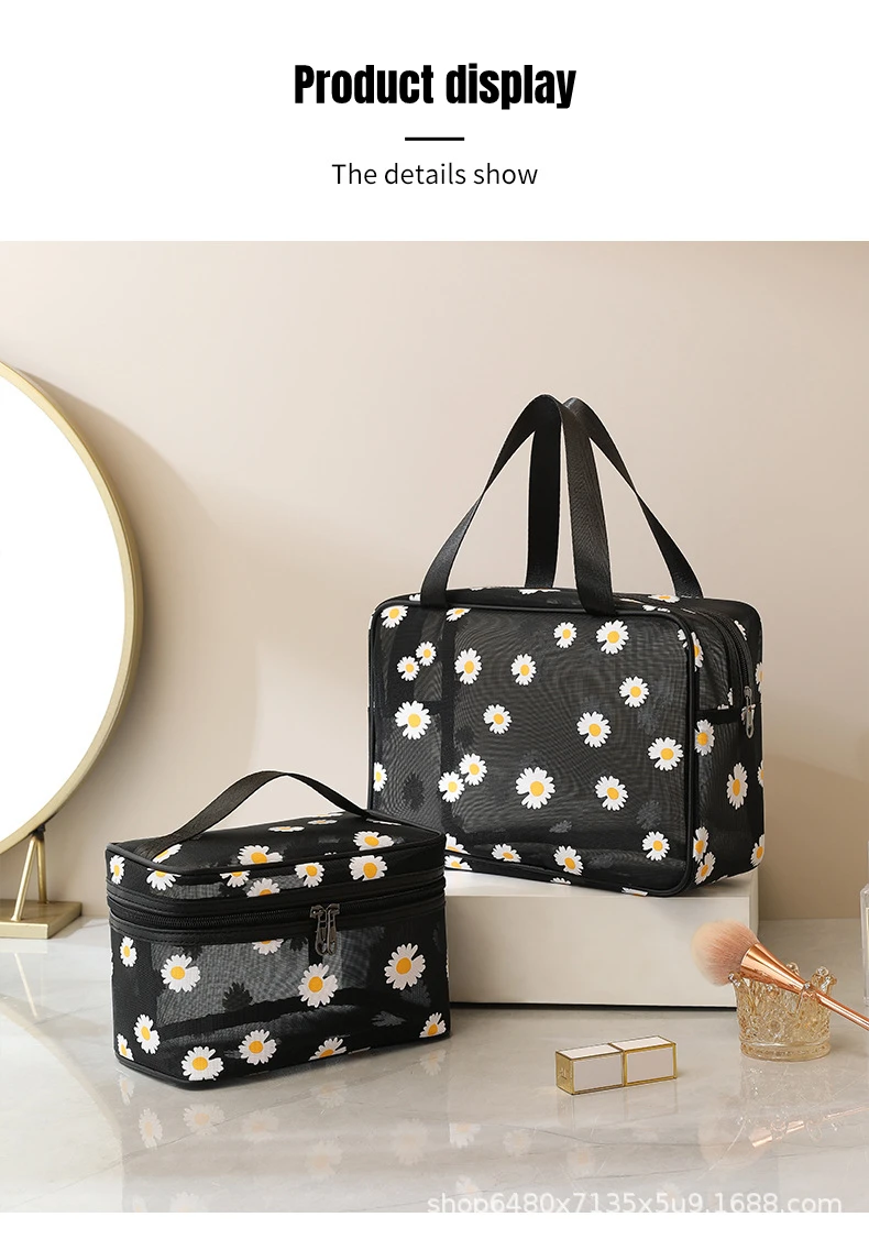 2-Pcs Mesh Cosmetic Makeup Bags Daisy Printing Travel Toiletry Wash Make Up Case Zipper Beauty Organizer 8 2-Pcs Mesh Cosmetic Makeup Bags Daisy Printing Travel Toiletry Wash Make Up Case Zipper Beauty Organizer