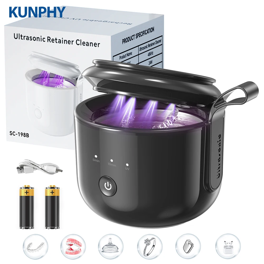 KUNPHY Dental Pod Ultrasonic Retainer Cleaner Machine 200ML with UV 3 Modes for Aligner Nightguard Mouth Guard Oral Dental Care 1