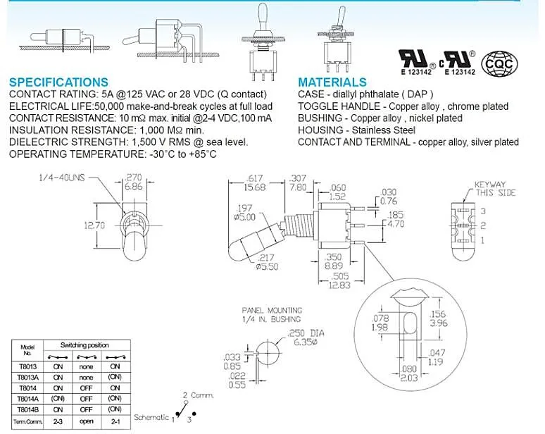 Description Picture 2 of item1pc SH T80-T Mini Toggle Switch Round Top Anti-mishandling Locking Lever 6.35mm Panel Mount 3Pins 6Pins 2/3 Positions ON OFF ON