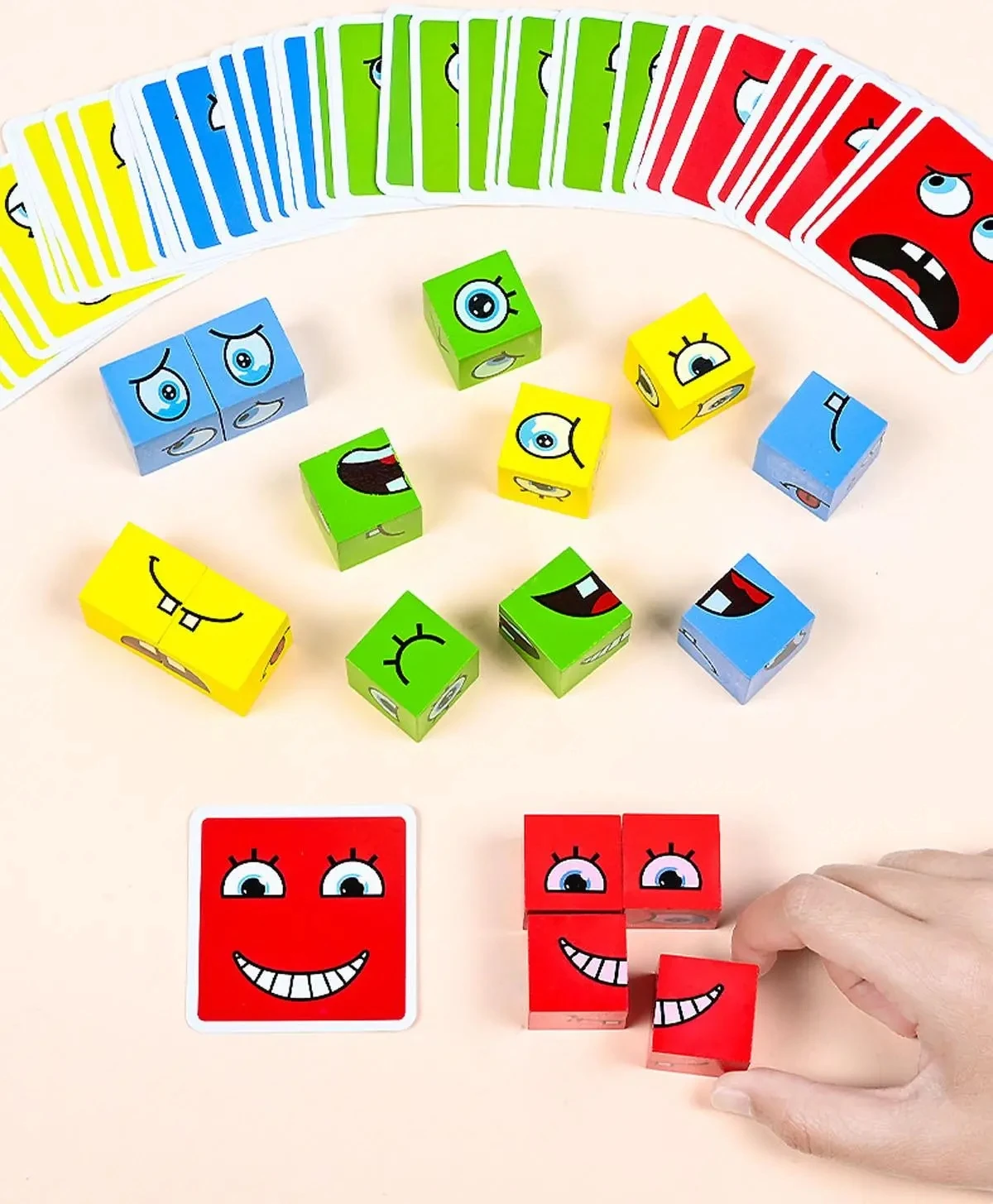 Wooden Puzzle Toys Kids Emotions Expression Game Wooden Cube Face Changing Board Cartoon Puzzle Toy Montessori Thinking Challenge