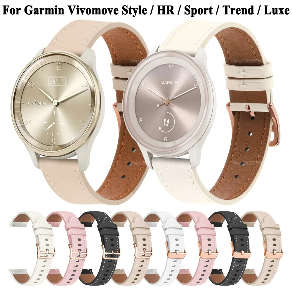 

Women Girl Leather Band 20mm For Garmin Vivomove Style HR Sport Trend Luxe Watch Strap Smartwatch Wristband Bracelet correa