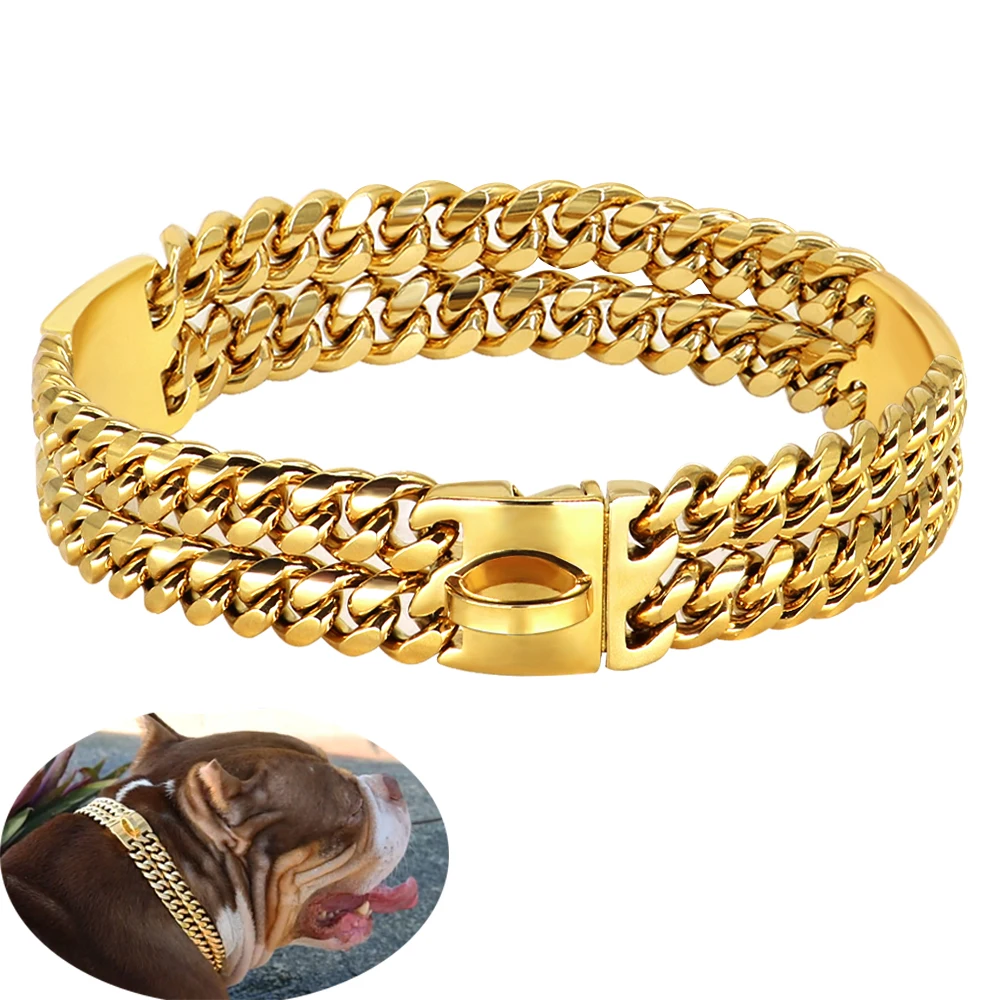StrongDogChainCollarGoldStainlessSteelPetTrainingCollarsCool