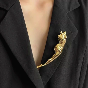 Metal Glossy Body Sculpture Brooch for Women Exquisite