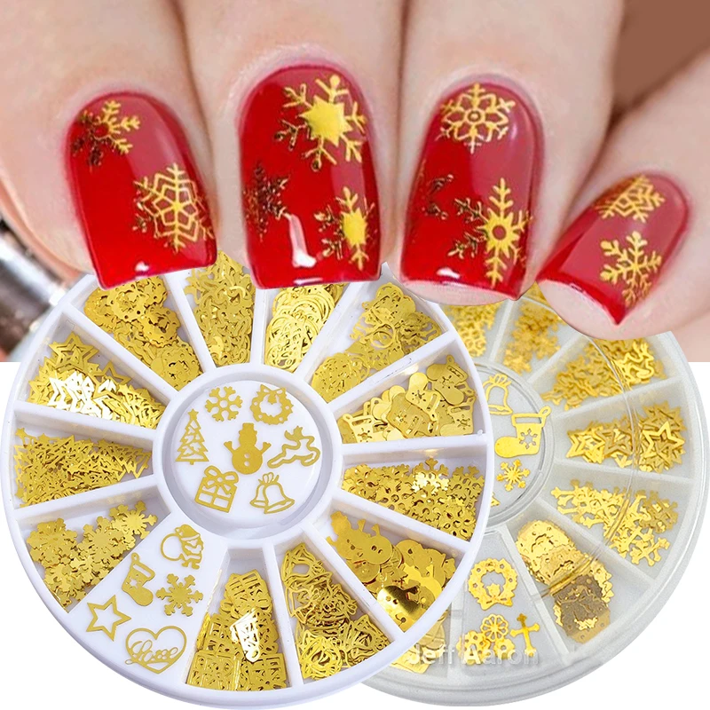 

Christmas Nail Art Sequins 3D Christmas Nail Charms Santa Claus Elk Bell Snowflake Flakes Metallic Nail Decoration Accessories