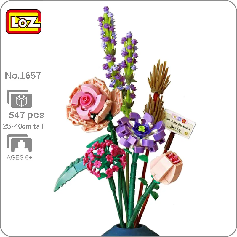LOZ1657EternalFlowerHerbPlantRoseCamelliaLavenderOrchidModel