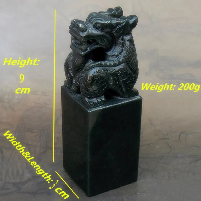 

Seal for Chinese Calligraphy and Painting Boutique XinJiang Hetian Jade Stone Seal Black Dragon Private Personal Stamp Ornament