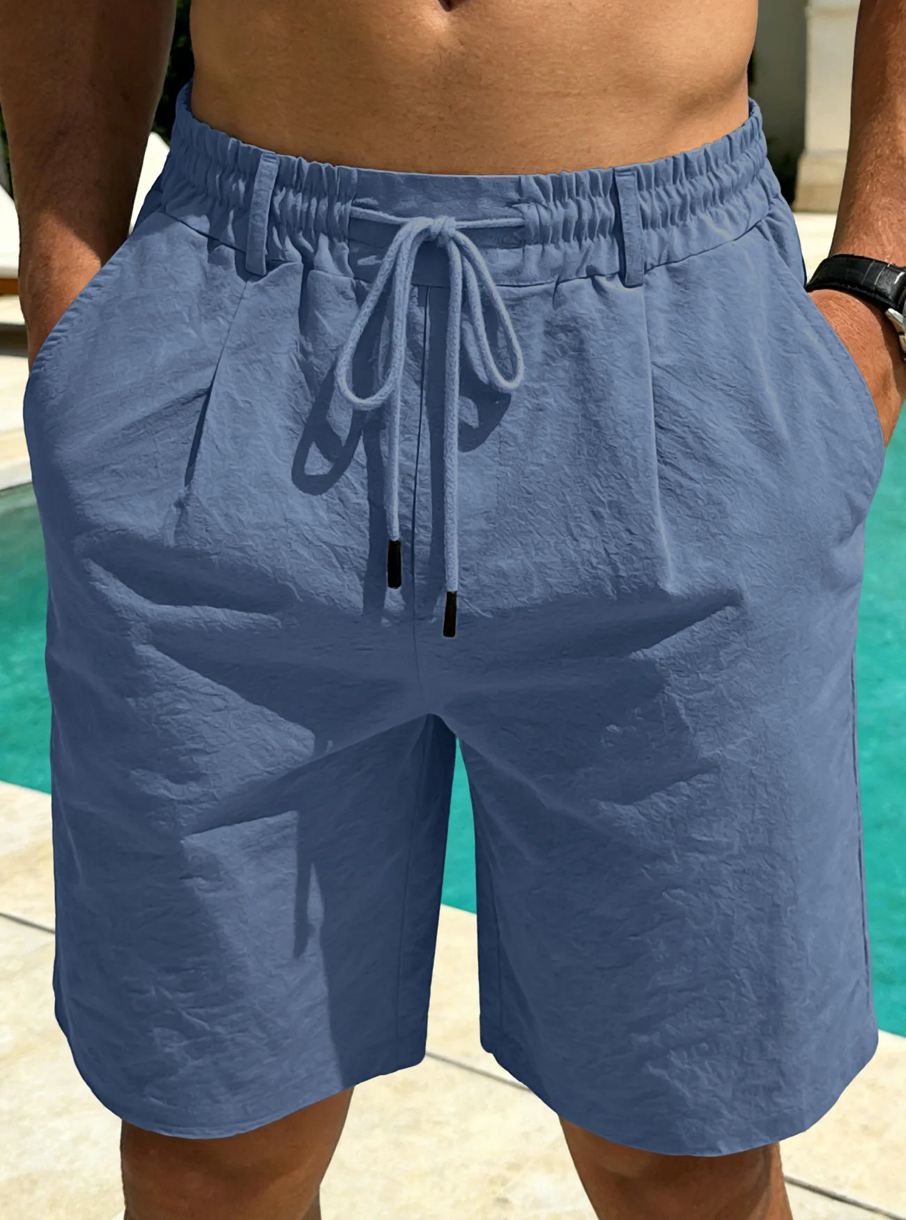Men’s lightweight breathable quick-dry drawstring casual sports shorts dark blue