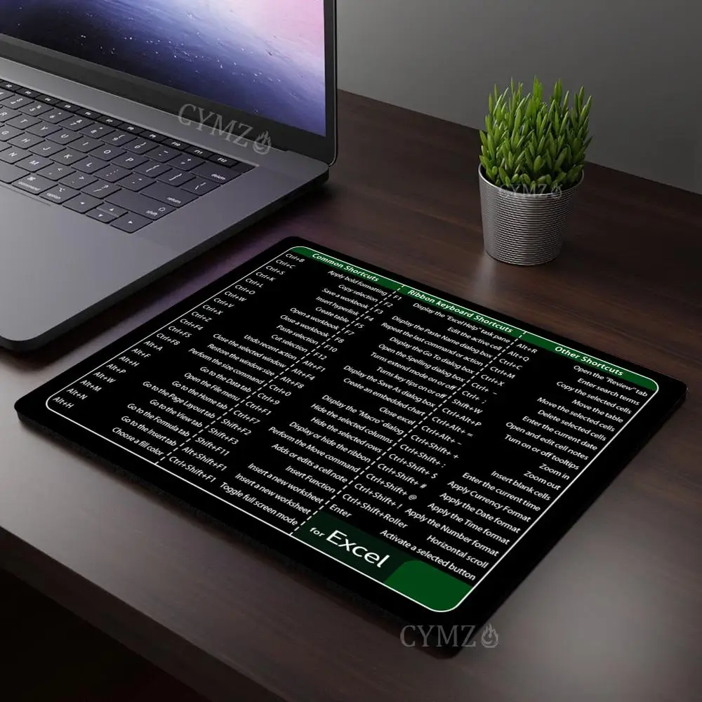 משטח עכבר HD Print Excel Shortcut keys 29X25CM עם קצה מתפרק, אביזרי שולחן לא מחליקים, מזרנים לשולחן במשרד