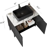 30" Bathroom Vanity with Sink, Freestanding Bathroom Storage Cabinet Ceramic Basin and Carrara Sintered Stone Counter Top 2