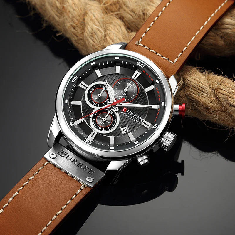 CURREN Brand Watch Men Leather Sports Watches Men's Army Military Quartz Wristwatch Chronograph Male Clock Relogio Masculino