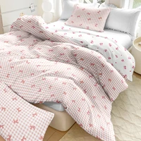 Ensemble de housse de couette à imprimé carreaux et nœuds (1 housse de couette et 2 taies d'oreiller), ensemble de literie doux et respectueux de la peau, 3 pièces/ensemble 1