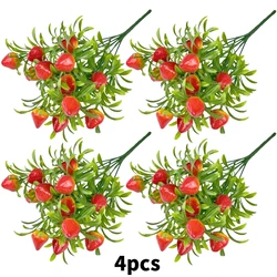 Artificial Strawberry Fruit Plant Set - Decorative Home & Outdoor Décor, Floral Arrangements, Wedding & Holiday Party Accents (4pcs) - 4pcs (Strawberry)