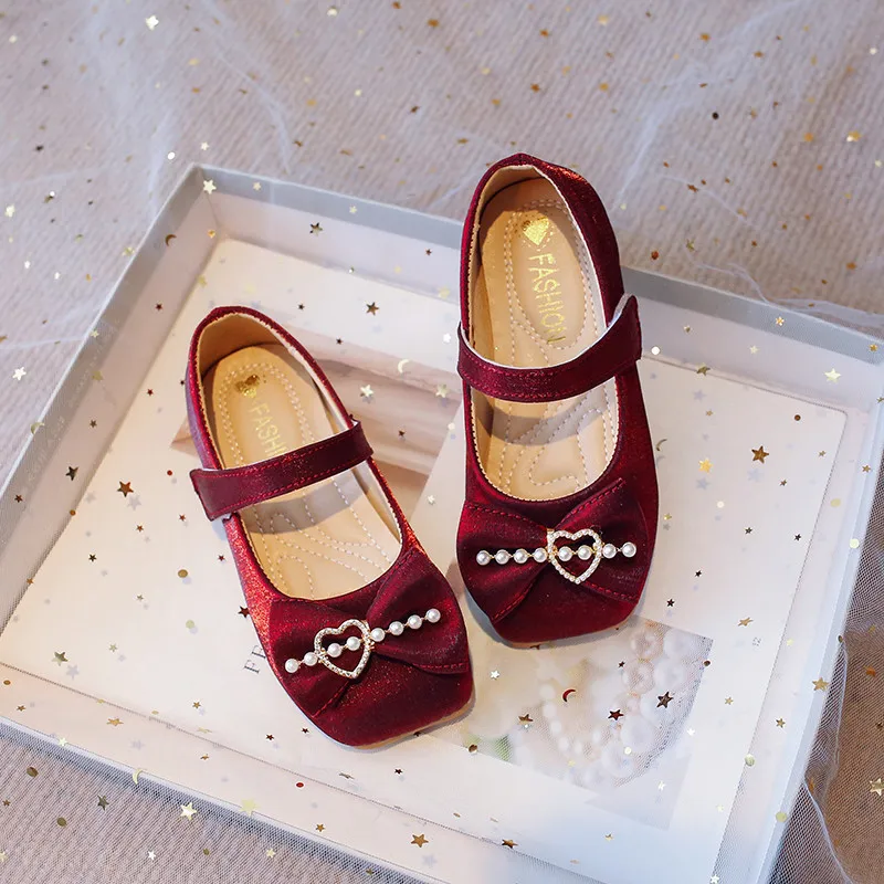 Girls Rhinestone Princess Shoes with Bow-knot Little Kids Mary Janes Shoes for Party Wedding Fashion Children Performance Shoes