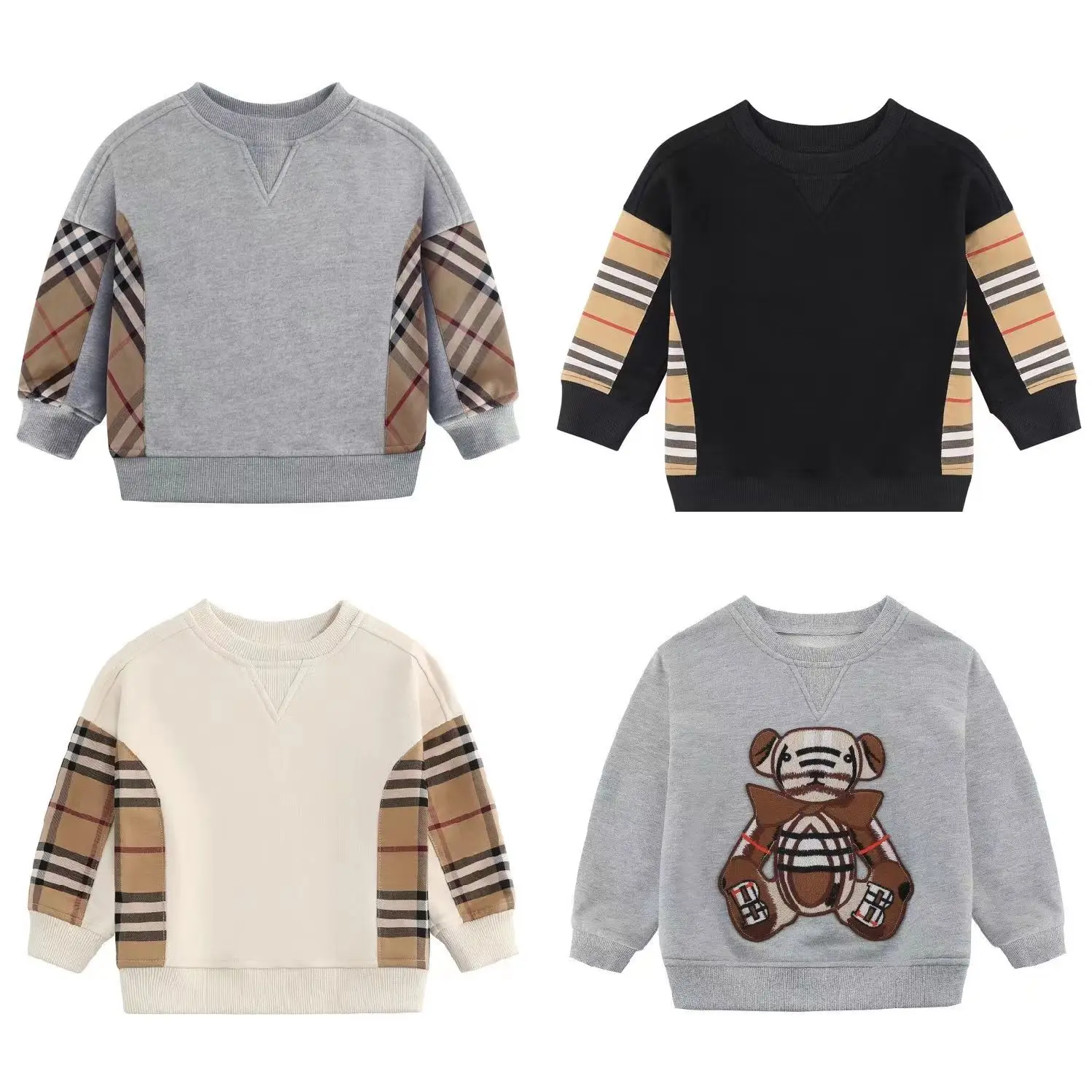 Boys Sweater Autumn Winter New English Style Long Sleeve Plaid Cartoon Fashion Top Pullover For Middle And Small Children