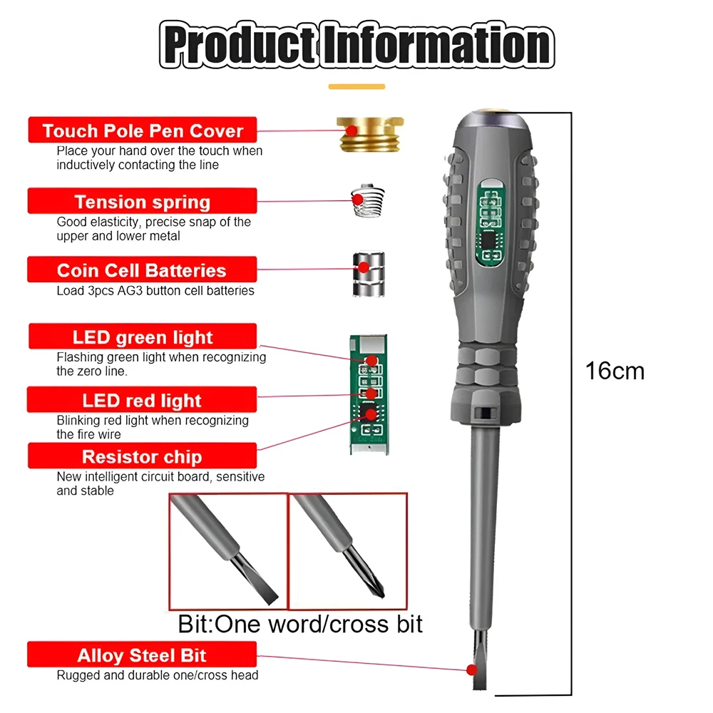 Word/Cross Screwdrivers Neon Bulb Indicator Meter Electric Pen Insulated Electrician Highlight Pocket Digital Voltage Tester Pen 6