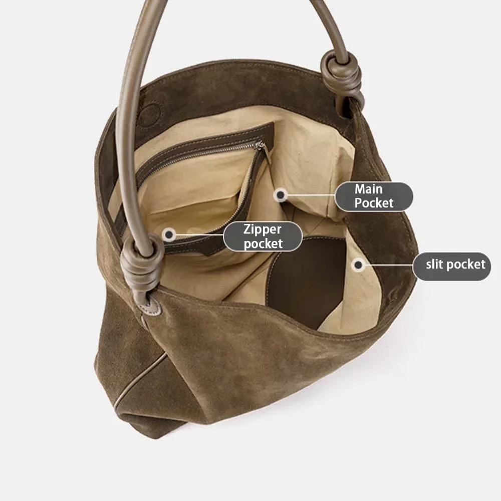 MS Autumn New Trend Cow Leather Woman Handbag Luxury Thick Suede Leather Underarm Shoulder Casual Tote Lady Soft Bucket 2023