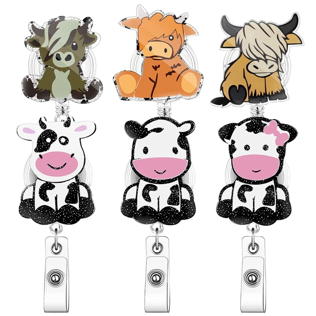 New Arrival 1 Piece Glitter Acrylic Retractable Nurse Badge Reel Cute Anime  Cow Student ID Card Holder Keychains Lanyard Clip - AliExpress