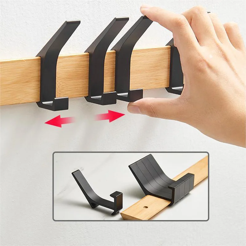 Coat Rack Wall Mounted  Entryway Coat Rack with 5 Movable Hooks Wooden Coat Rack with Sliding Wood Coat Hanger Wall Room Bedroom