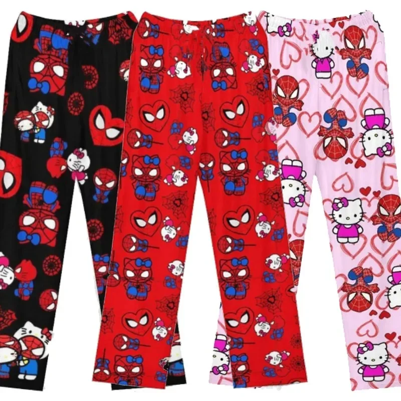 thumbnail image 3 of Miniso Hello Kitty Spider-Man Pantalones de pijama holgados de algodón para mujer Pantalones de pijama para mujer y hombre Primavera Verano Spiderman Ropa de dormir para niña, 3 of 4