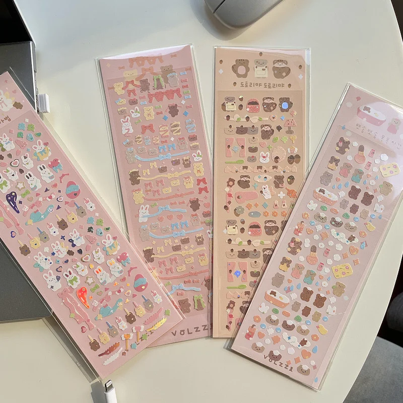 1Pc Korean Popular Cartoon Bunny Bear Laser Sticker Scrapbooking Stick DIY Material Stationary Kawaii Art Decoration Supplies