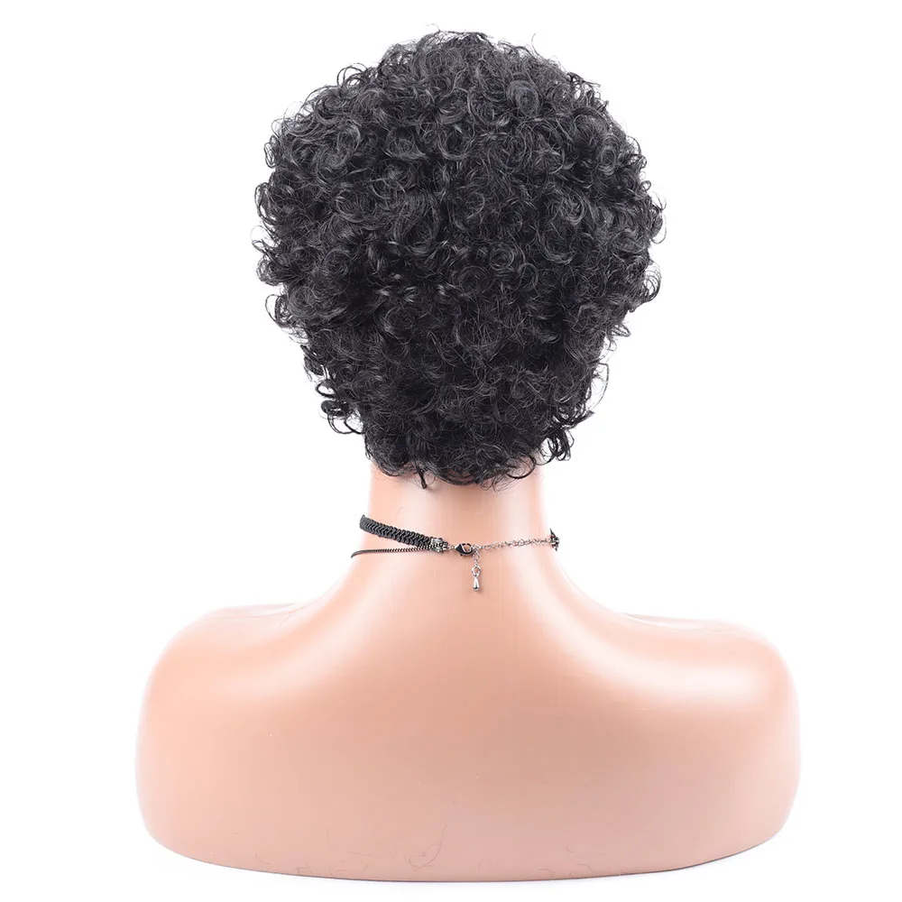 Parrucche corte Afro ricci per capelli umani per donne nere acconciature corte parrucche Pixie Cut con capelli sottili parrucche per capelli biondi neri