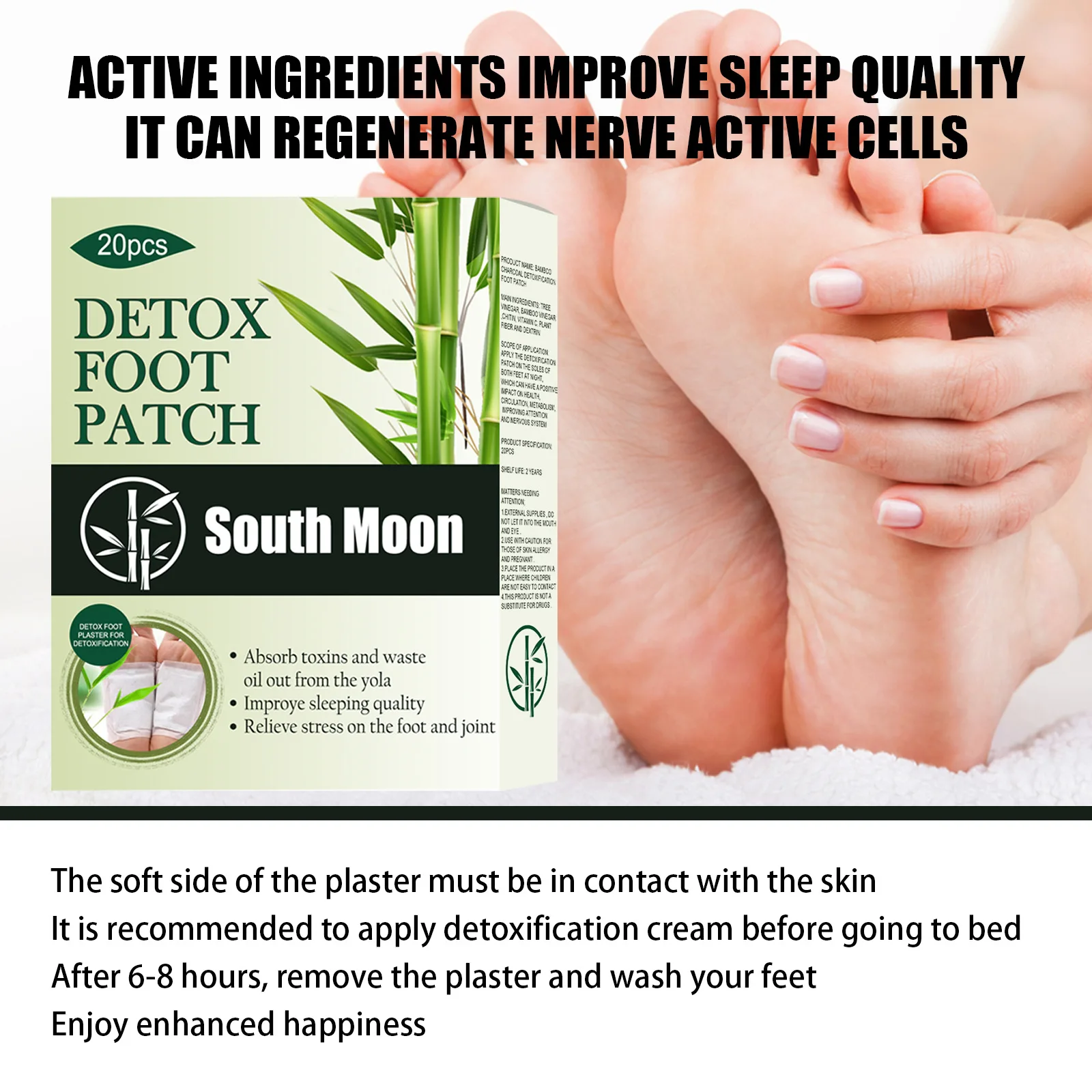Detoxification Foot Sticker Improve Sleep Headache Back Pain Loss Weight Relieve Stress Remove Toxin Bamboo Charcoal Foot Patch natural herbal foot pads foot pads hallux valgus toe corrector varicose veins patch wormwood pain relief patch height growth foot patches