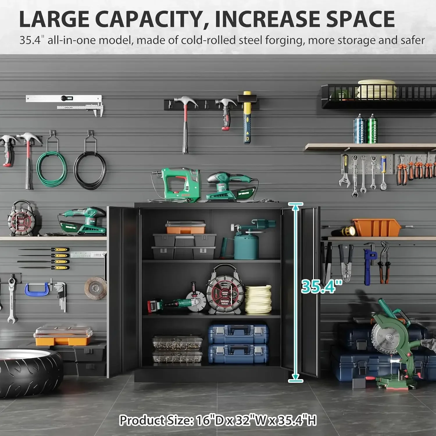 Metal Storage Cabinet  Adjustable,Office Cabinet Locking Tool Cabinets,Kitchen Small  Height Storage Cabinet Cupboard 36"H 4