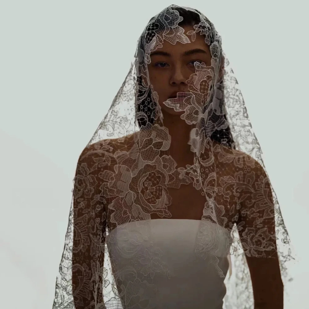 1.75 Meter Cut Out Floral Lace One Tier Tulle Wedding Bride Blusher Romantic Customized Scalloed Edged Floor Length Bridal Veil