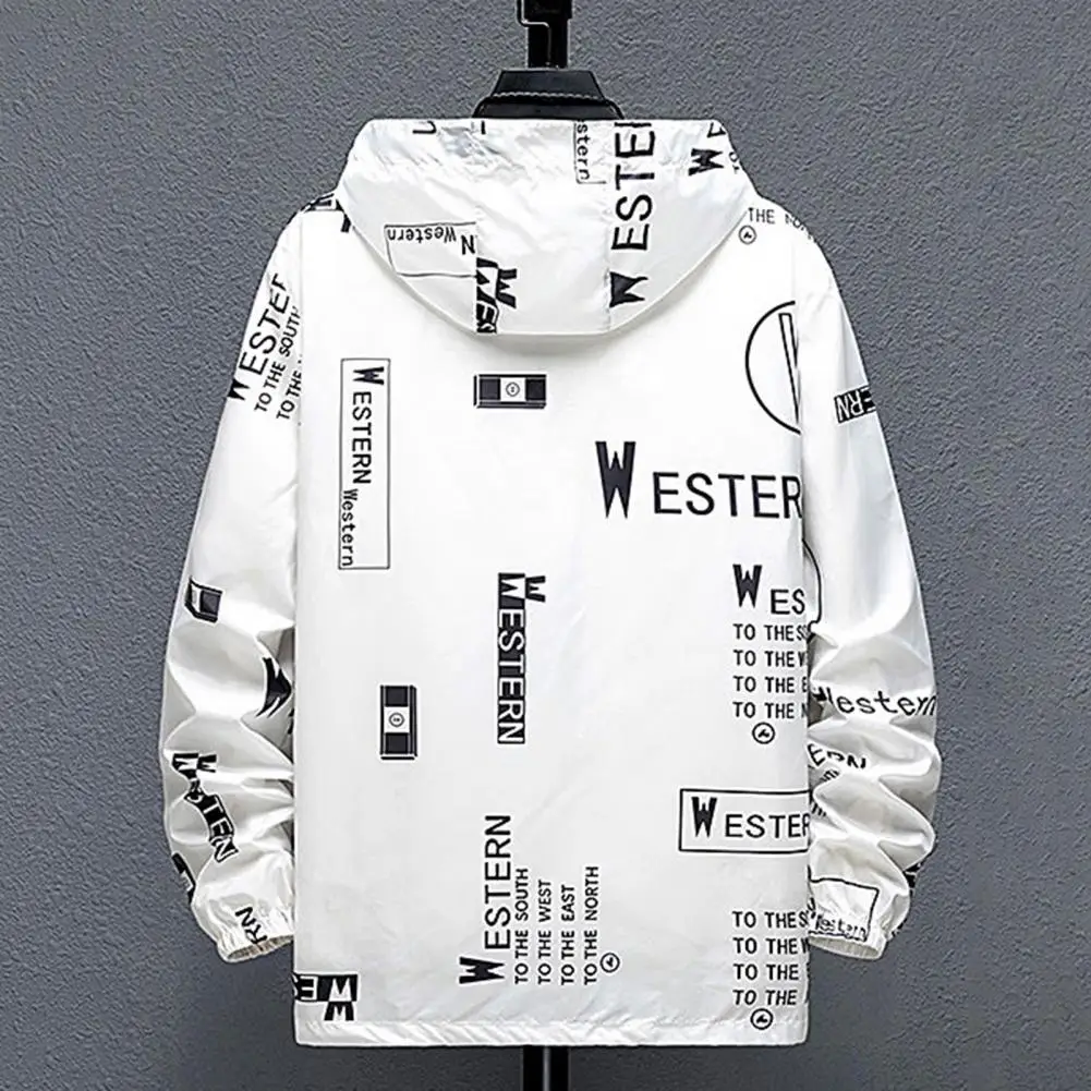 Sun Protection Coat Men's Sun Protection Hooded Jacket with Quick Drying Technology Zipper Placket Letter Print Long for Fishing