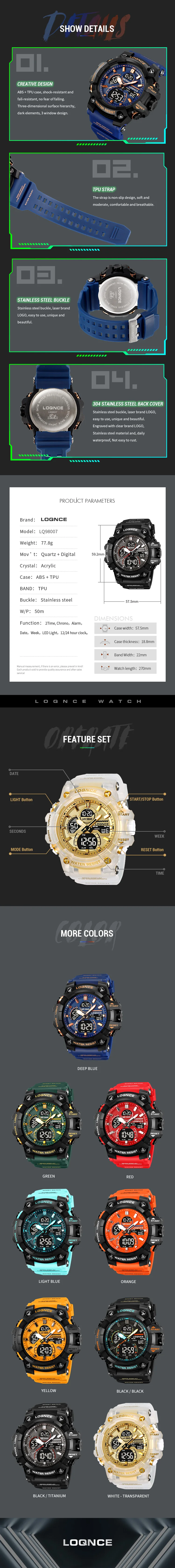 New LOQNCE 98007 Men's Watch For You 50M Waterproof Watches High Quality Movement Calendar Luminous Silicone Band With Box S7e49f081a44e408985ef808c4fff5878v