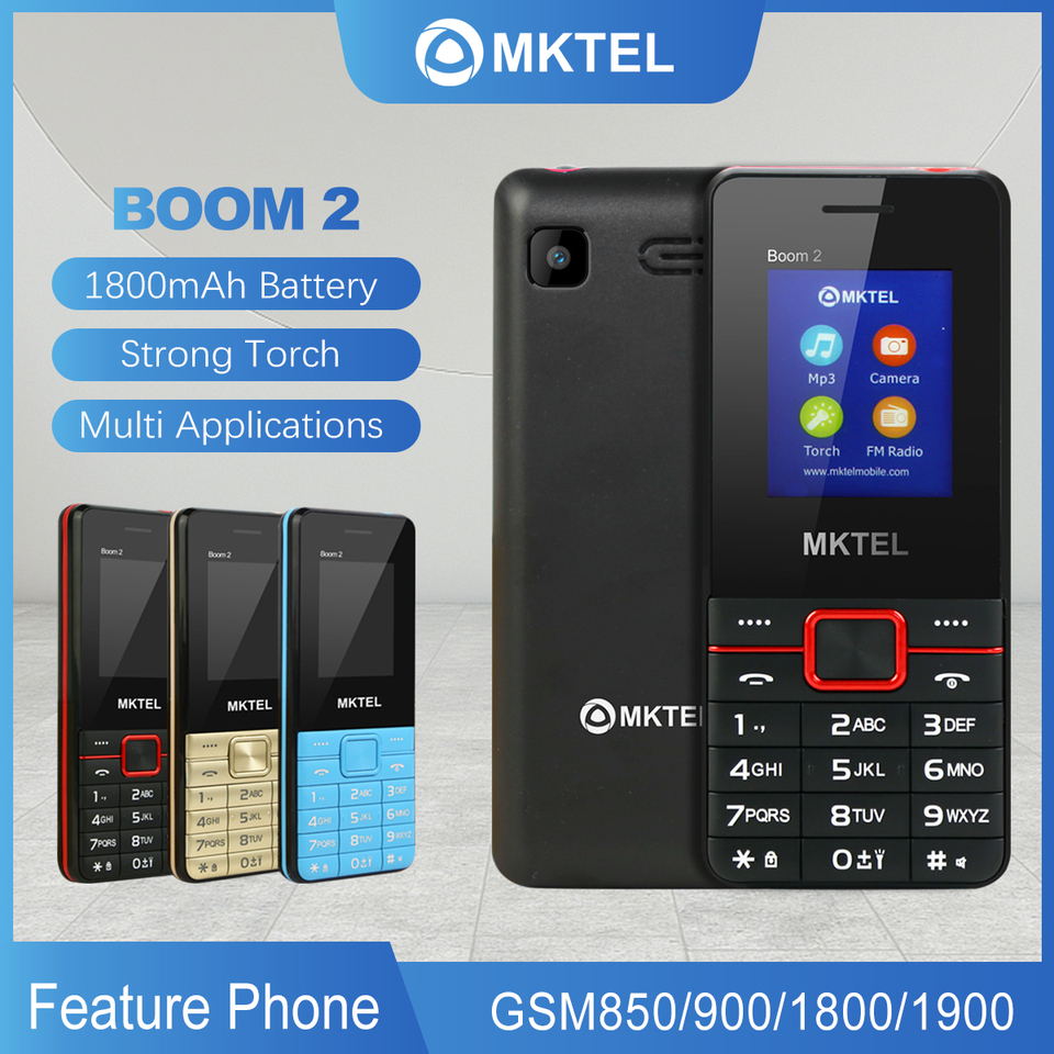 MKTEL Boom2 Feature Phone 1.77''Display 1800mAh Battery Dual card dual standby Multimedia : MP3/MP4/FM Radio/Bluetooth/GPRS  3.5