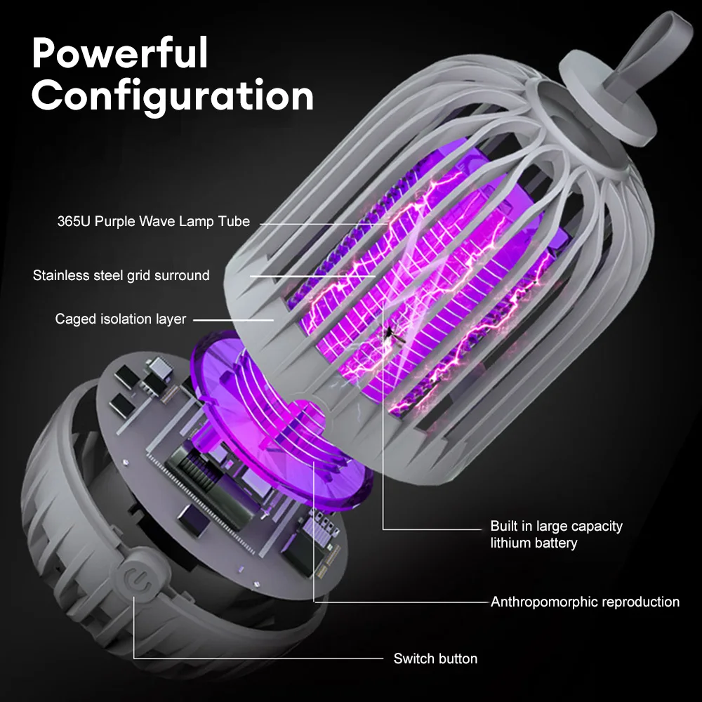 Electric Shock Mosquito Killer Lamp Insect Trap USB Rechargeable Anti Mosquito Cage Pest Control Home Outdoor Fly Trap Repellent