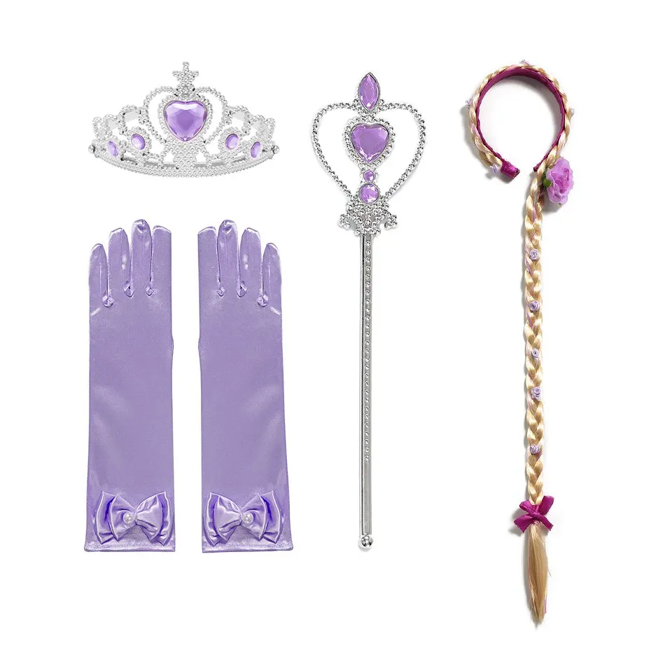 Disney Rapunzel Princess Gloves Wand Crown Jewelry Set Rapunzel Wig Braid for Princess Dress Clothing Cosplay Accessories cheap baby accessories	