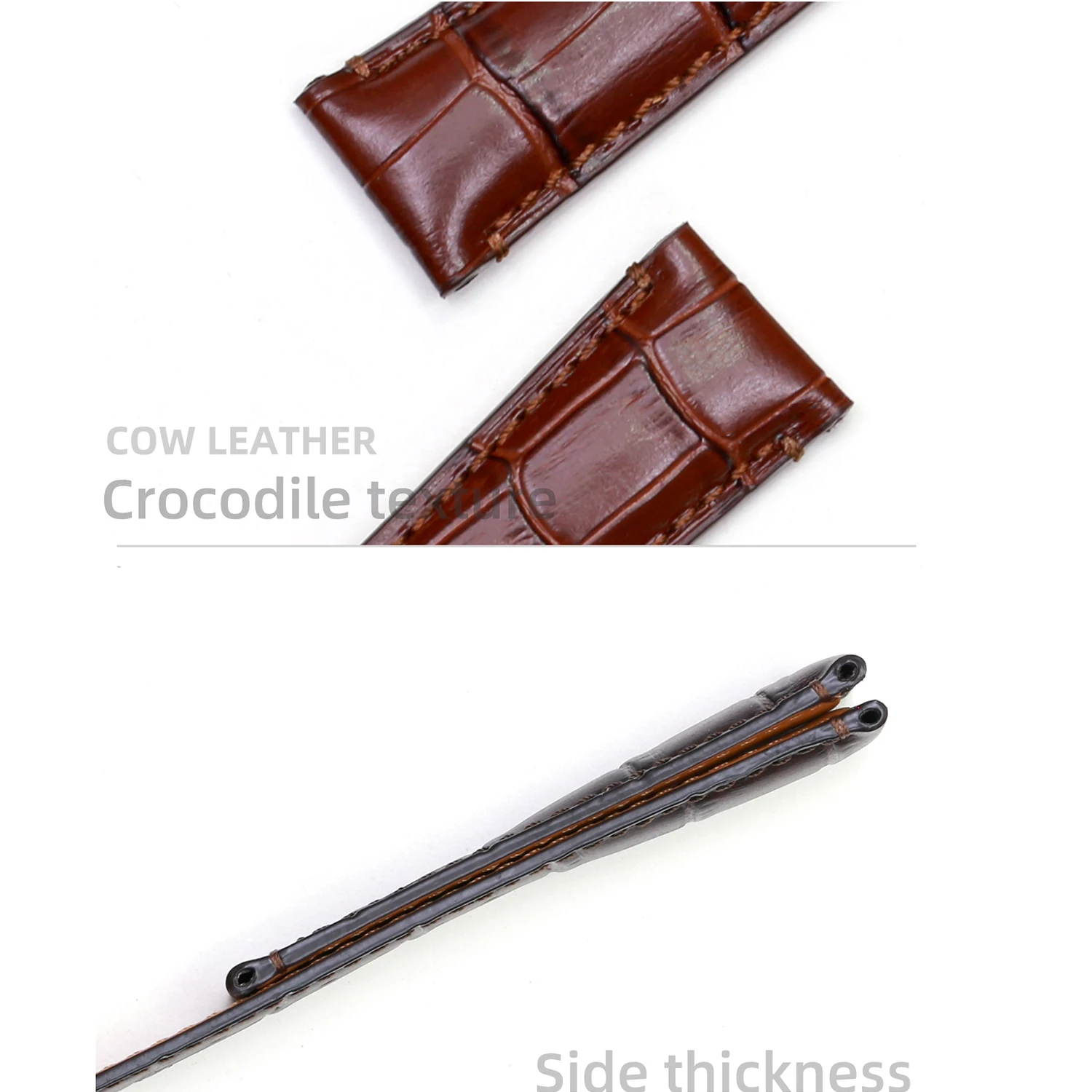 Premium Genuine Leather Watch Strap with Folding Buckle, 20mm/21mm, Men's Bracelet Replacement