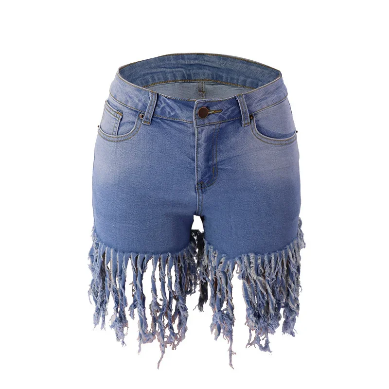 Fashion Tassel Splice Denim Shorts Women Casual Commuter Straight Three Quarter Pants Female Hip Hop Style Trend Streetwear 2024