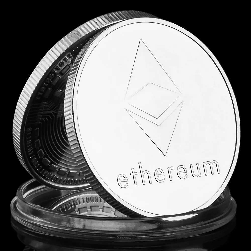 Gold and Silver Plated Embossed Ethereum Bitcoin Commemorative Coin