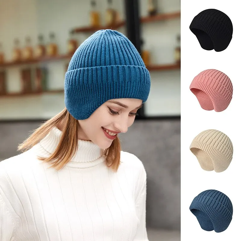 Winter Männer und Frauen Gestrickte Woolen Mode Im Freien Einfarbig Verdickt Warme Ohr Schutz Reiten Kalten Abdeckung Hut_voghion.com